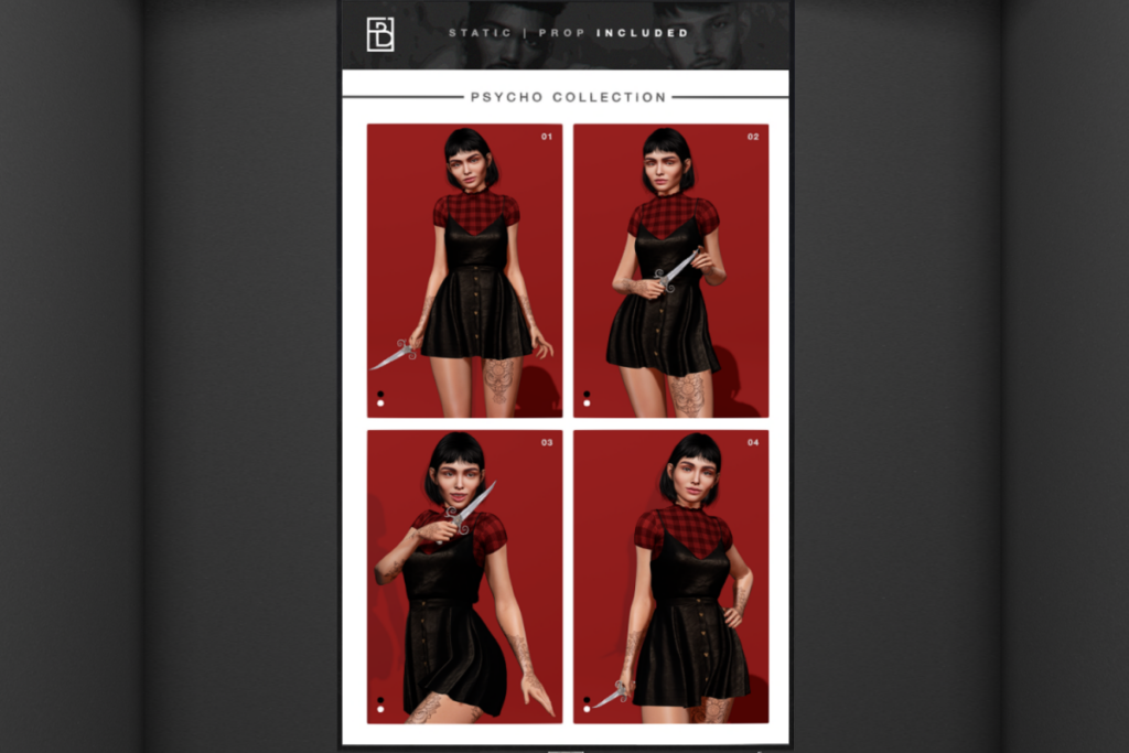 Psycho Poses &amp; Prop, L$100 each/L$250 FP