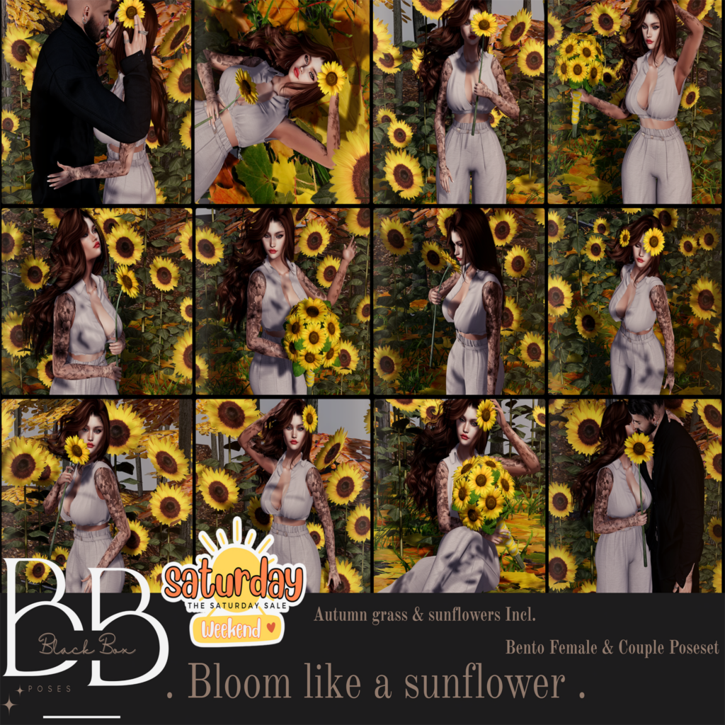 Bloom Like A Sunflower Poses &amp; Props	&lt;a href=&quot;http://maps.secondlife.com/secondlife/Luna%20Sea/105/152/21&quot; target=&quot;_blank&quot;&gt;Teleport&lt;/a&gt;