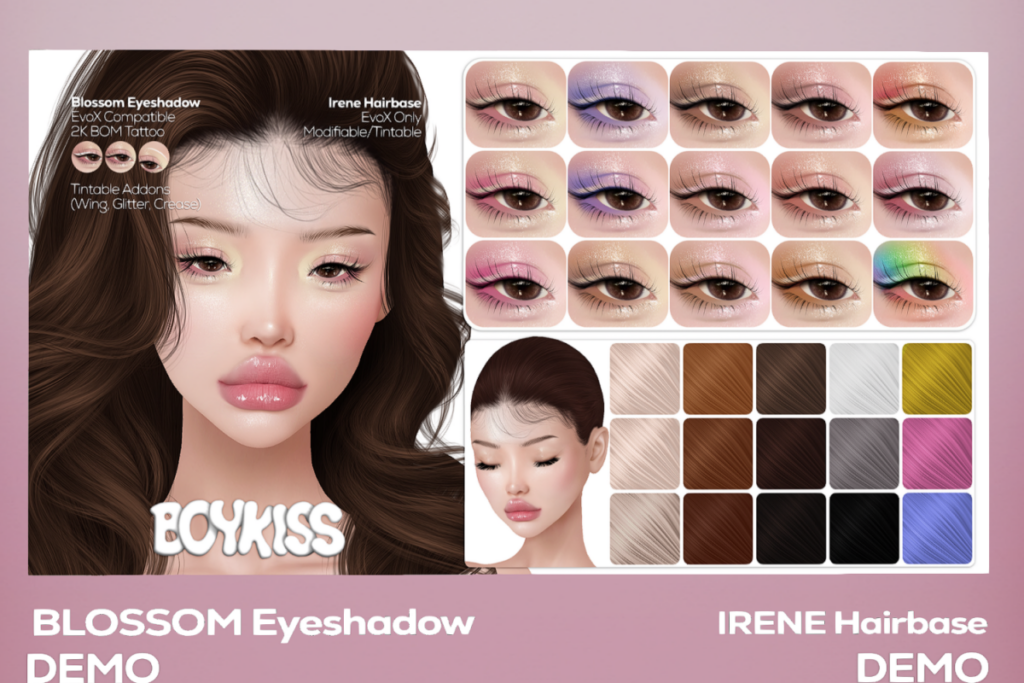 Blossom Eyeshadow - EvoX, L$200 | Irene Hairbase - EvoX, L$200