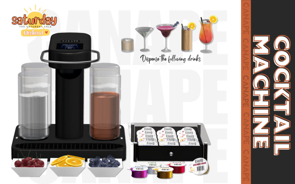 Cocktail Machine Decor &amp; Dispenser	&lt;a href=&quot;https://maps.secondlife.com/secondlife/Canape/132/129/25&quot; target=&quot;_blank&quot;&gt;Teleport&lt;/a&gt;