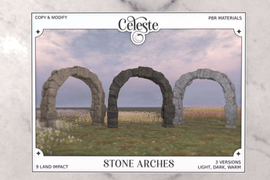 Stone Arches	&lt;a href=&quot;http://maps.secondlife.com/secondlife/WideWorld%20Amethysta/55/203/23&quot; target=&quot;_blank&quot;&gt;Teleport&lt;/a&gt;