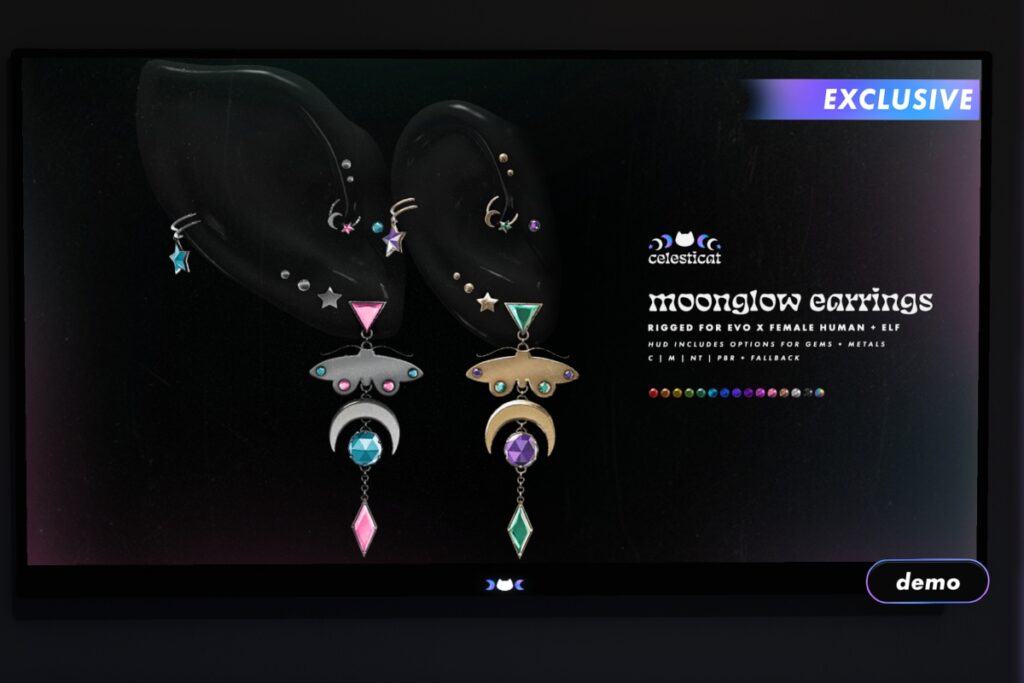 Moonglow Earrings - EvoX F Human+Elf, L$350 FP