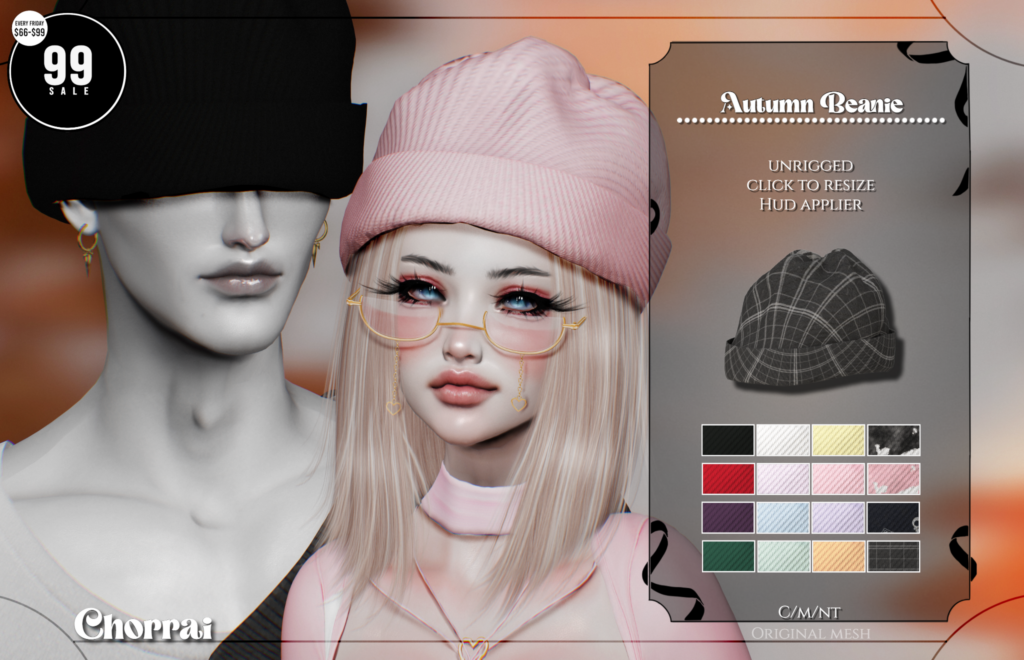 Autumn Beanie	&lt;a href=&quot;http://maps.secondlife.com/secondlife/Realm/206/79/3334&quot; target=&quot;_blank&quot;&gt;Teleport&lt;/a&gt;