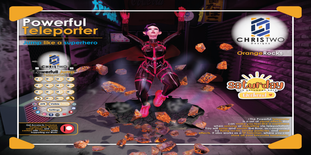 Powerful Teleporter Animation HUD	&lt;a href=&quot;http://maps.secondlife.com/secondlife/Chris%20Two%20Designs/128/129/15&quot; target=&quot;_blank&quot;&gt;Teleport&lt;/a&gt;