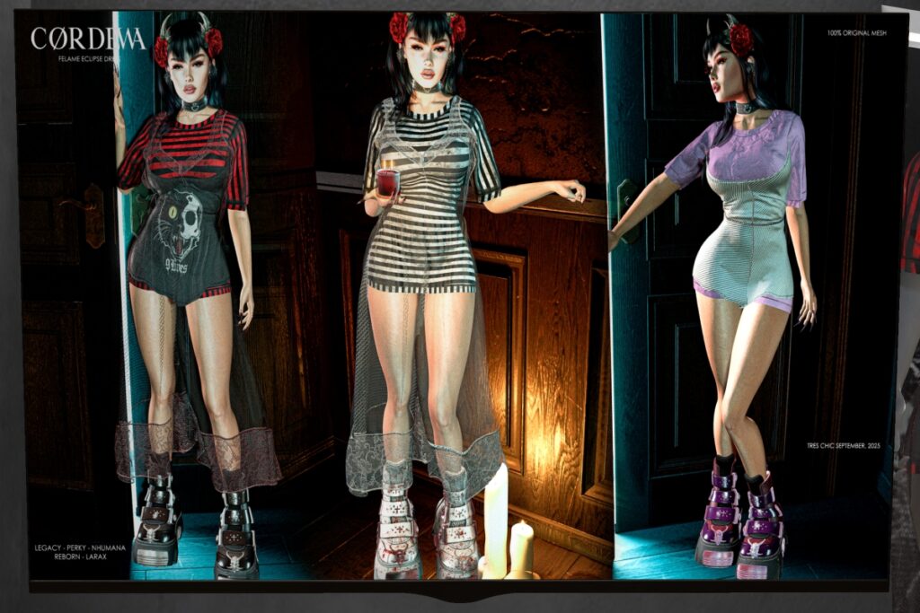 Felame Eclipse Dress - Legacy/MaitreyaX/Nhumana/Reborn/+mods, L$450 each/L$1450 FP