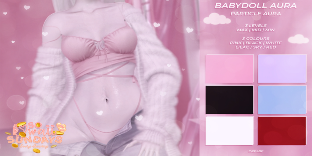 Babydoll Particle Aura	&lt;a href=&quot;http://maps.secondlife.com/secondlife/Golden%20Palms/225/183/1602&quot; target=&quot;_blank&quot;&gt;Teleport&lt;/a&gt;