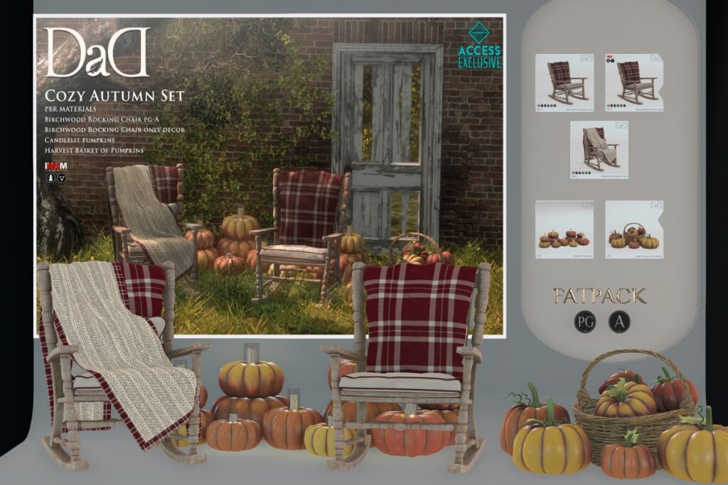 Cozy Autumn Decor Set, L$240-L$580 each/L$890 PG FP/L$1100 Adult FP
