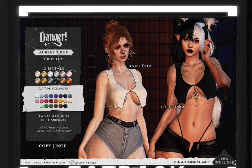 Aubrey Crop Top - Legacy/Reborn/+mods, L$149 each/L$449 FP