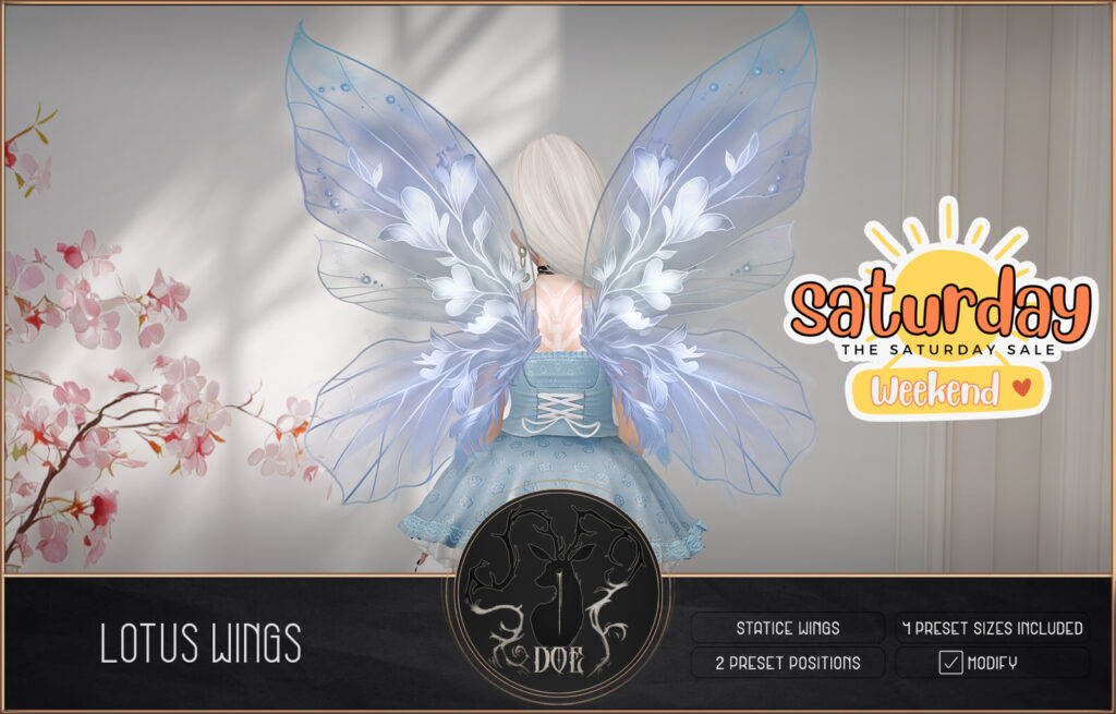 Lotus Wings	&lt;a href=&quot;https://maps.secondlife.com/secondlife/ploom/196/75/23&quot; target=&quot;_blank&quot;&gt;Teleport&lt;/a&gt;