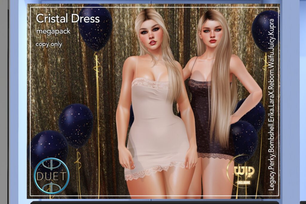 Cristal Dress - Erika/Inithium/Legacy/MaitreyaX/Reborn/+mods, L$149 each/L$1199 FP