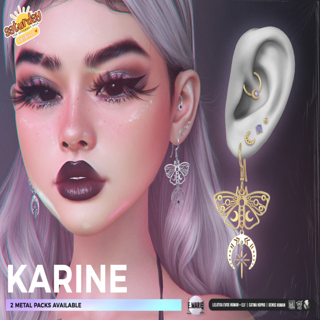 Karine Earrings - Catwa/EvoX Human+Elf/Genus Human	&lt;a href=&quot;http://maps.secondlife.com/secondlife/xoxo/87/128/41&quot; target=&quot;_blank&quot;&gt;Teleport&lt;/a&gt;