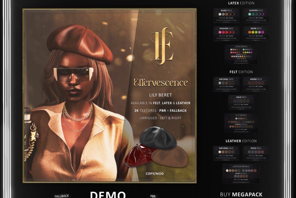 Lily Beret, L$199 each/L$299-L$499 each FP/L$999 MP