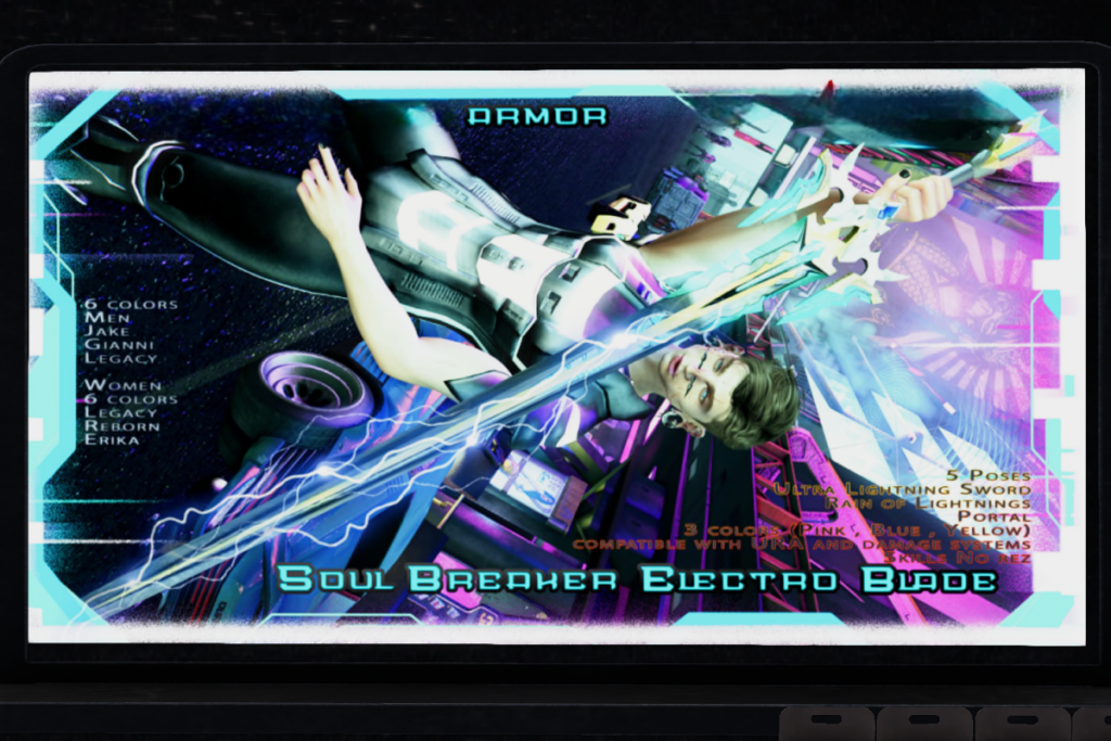 Soul Breaker Electro Blade Sword &amp; Armor - Erika/Gianni/Jake/Legacy F+M/Reborn, L$600 each/L$1100 FP