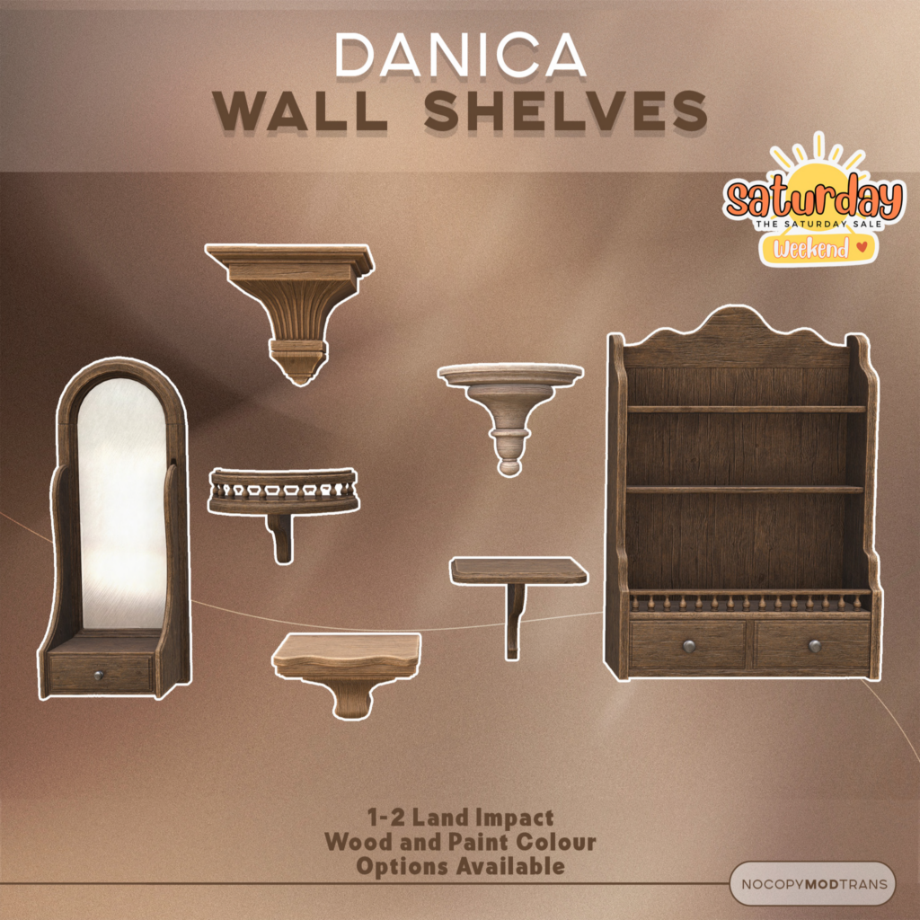 Danica Wall Shelves	&lt;a href=&quot;http://maps.secondlife.com/secondlife/Primrose%20Place/122/229/23&quot; target=&quot;_blank&quot;&gt;Teleport&lt;/a&gt;