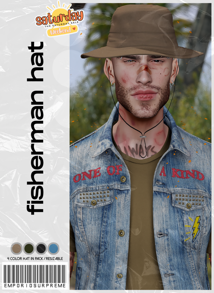 Fisherman Hat	&lt;a href=&quot;https://maps.secondlife.com/secondlife/Ember%20Island/116/27/3908&quot; target=&quot;_blank&quot;&gt;Teleport&lt;/a&gt;