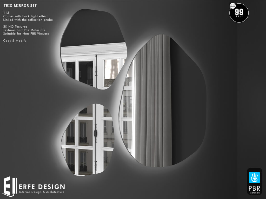 Trio Mirror Set	&lt;a href=&quot;http://maps.secondlife.com/secondlife/Corona/103/146/25&quot; target=&quot;_blank&quot;&gt;Teleport&lt;/a&gt;