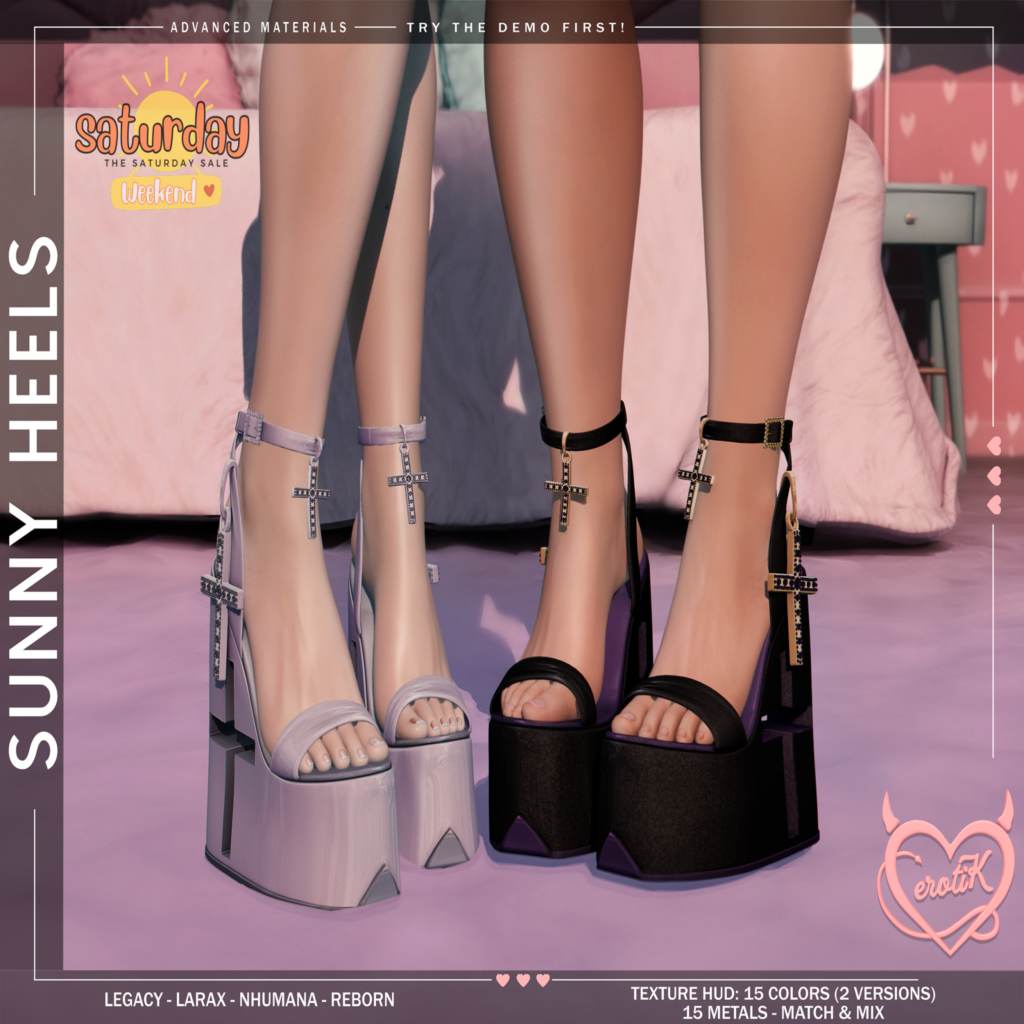 Sunny Heels - Legacy/MaitreyaX/Nhumana/Reborn	&lt;a href=&quot;http://maps.secondlife.com/secondlife/WIP/110/141/1501&quot; target=&quot;_blank&quot;&gt;Teleport&lt;/a&gt;