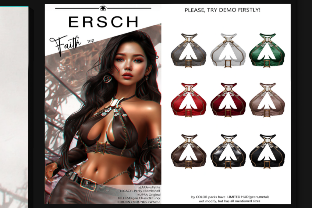 Faith Top - GenX/Inithium/Legacy/MaitreyaX/Reborn/+mods, L$249 each/L$999 FP