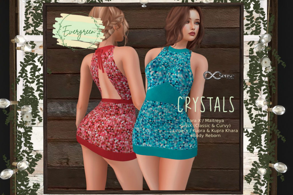 Crystals Dress - GenX/Inithium/Legacy/Maitreya/Reborn/+mods, L$189 each/L$1499 FP