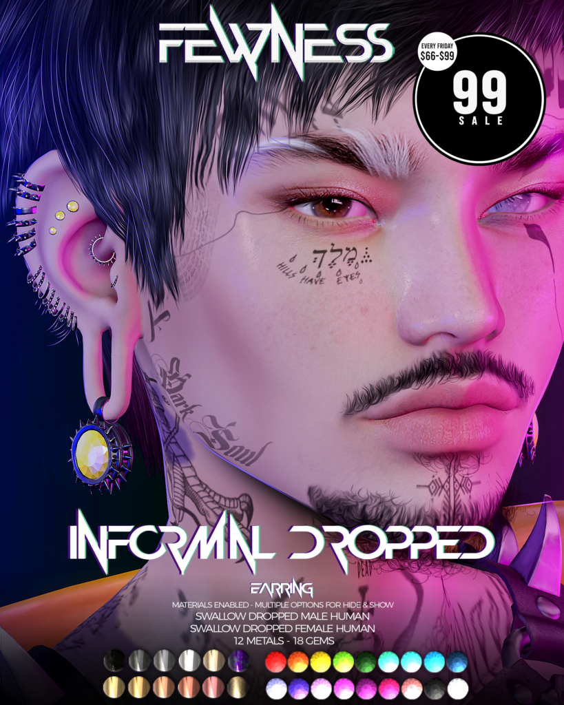 Informal Dropped Earrings - Swallow Dropped Ears F+M	&lt;a href=&quot;http://maps.secondlife.com/secondlife/Moonstar/141/89/43&quot; target=&quot;_blank&quot;&gt;Teleport&lt;/a&gt;