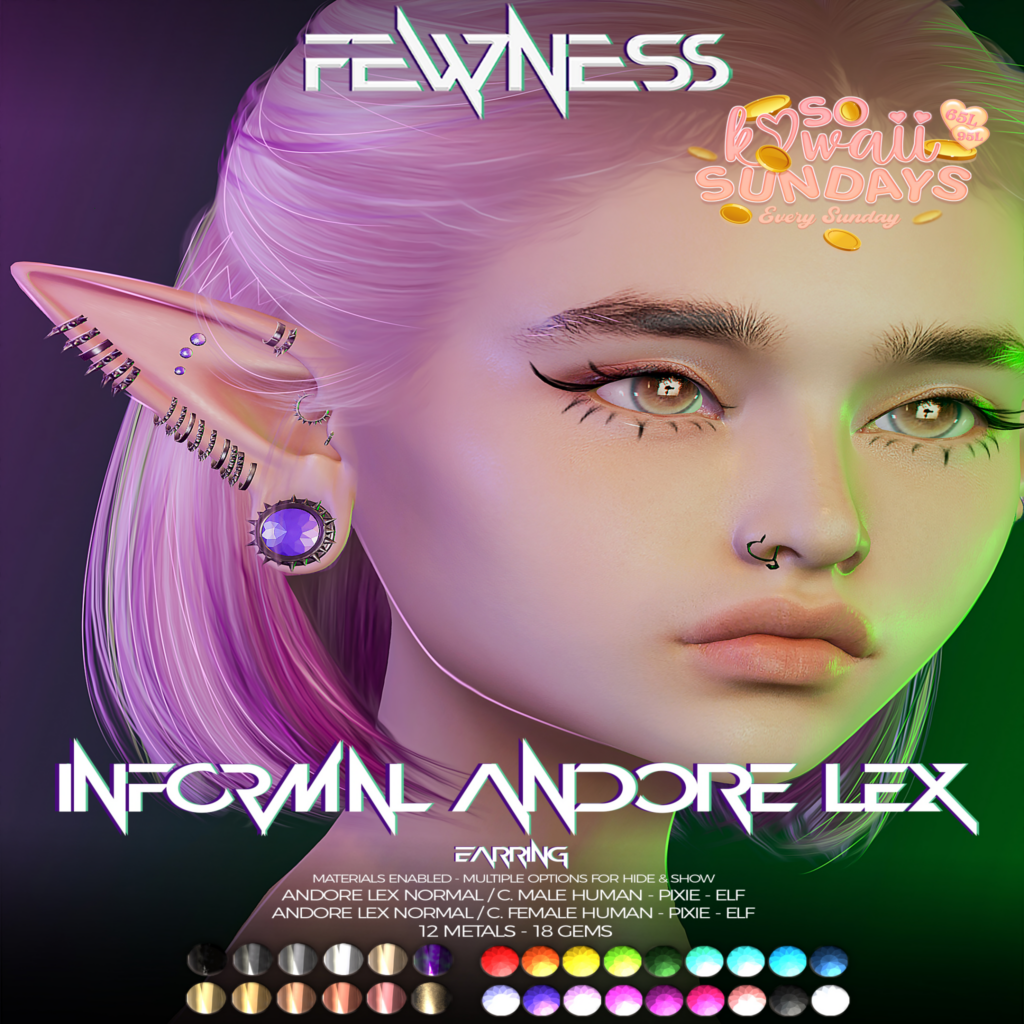 Informal Earrings - Lex Normal+C. M+F Human+Elf+Pixie	&lt;a href=&quot;http://maps.secondlife.com/secondlife/Moonstar/141/89/43&quot; target=&quot;_blank&quot;&gt;Teleport&lt;/a&gt;