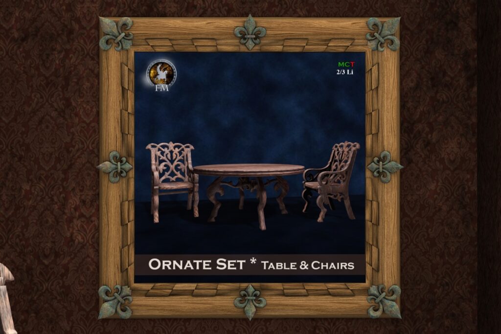 Ornate Set Table &amp; Chairs, L$420