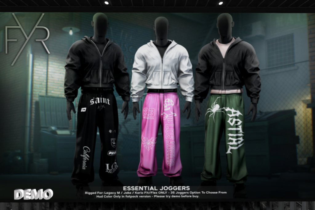 Essental Joggers - Jake/Kario/Legacy/+mods, L$349 each/L$1499 FP