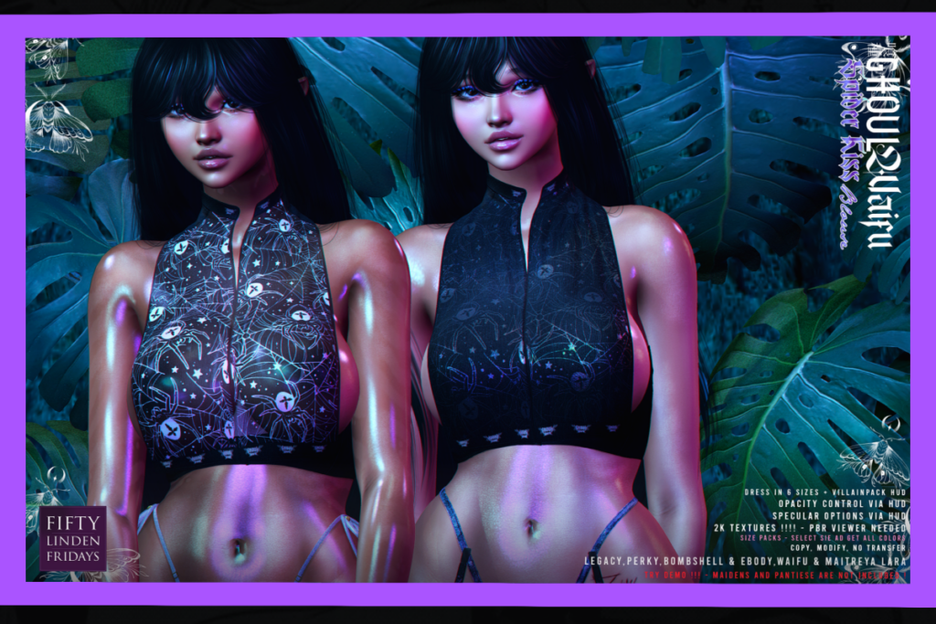 Spider Kiss 2k Blouse - Legacy/Maitreya/Reborn/+mods	&lt;a href=&quot;http://maps.secondlife.com/secondlife/Half%20Moon/123/133/249&quot; target=&quot;_blank&quot;&gt;Teleport&lt;/a&gt;