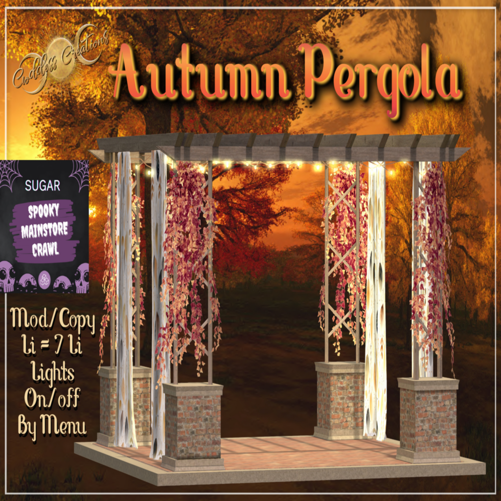 Autumn Pergola, L$75	&lt;a href=&quot;http://maps.secondlife.com/secondlife/Silver%20Moon/79/102/3332&quot; target=&quot;_blank&quot;&gt;Teleport&lt;/a&gt;