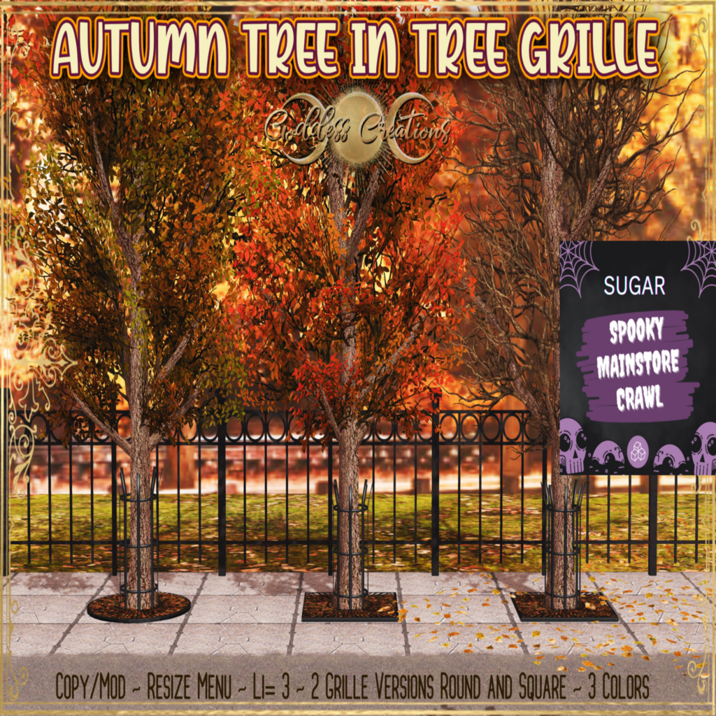 Autumn Tree in Tree Grille, L$88	&lt;a href=&quot;http://maps.secondlife.com/secondlife/Silver%20Moon/79/102/3332&quot; target=&quot;_blank&quot;&gt;Teleport&lt;/a&gt;