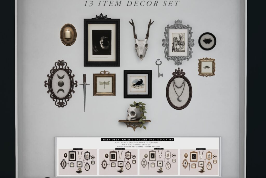 Gothic Gallery Wall Decor Set, L$449 each/L$819 FP