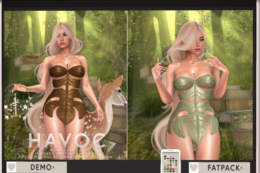 Nymph Dress - Freya/Hourglass/Inithium/Legacy/Maitreya/Reborn/+mods, L$299 each/L$2499 FP