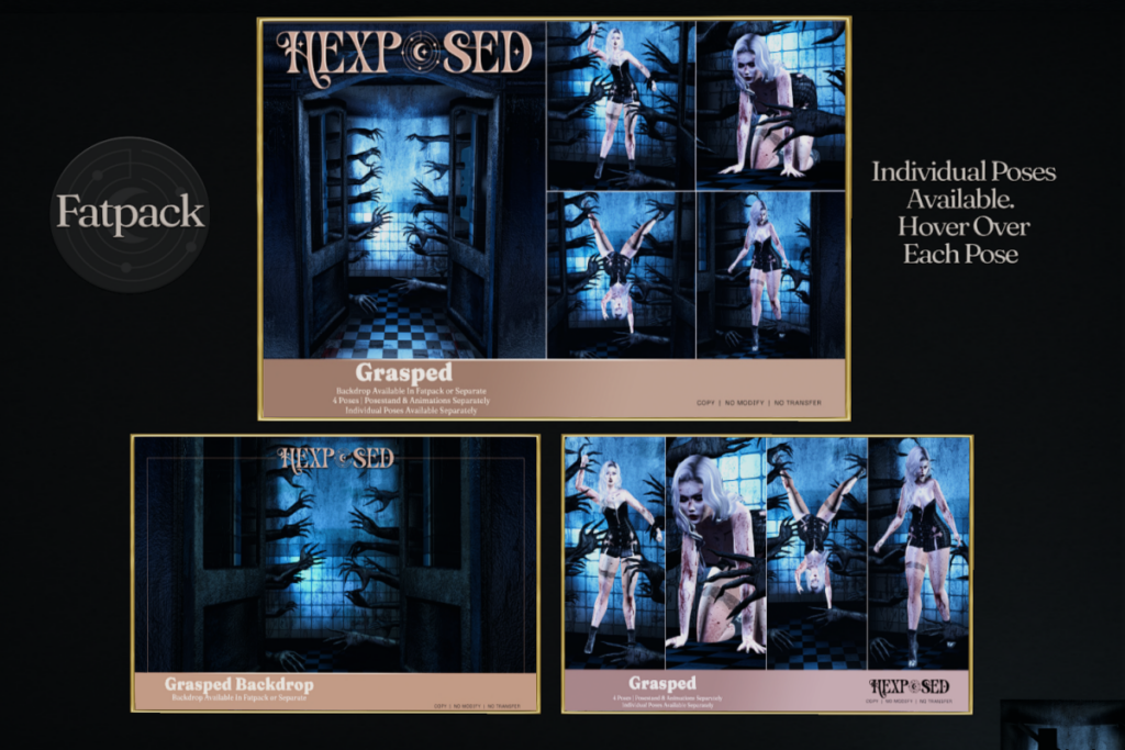 Grasped Backdrop, L$449 | Grasped Poses, L$449 | Grasped Fatpack, L$666