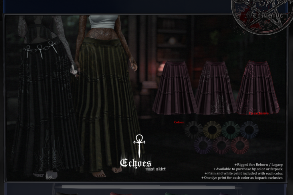 Echoes Maxi Skirt - Legacy/Reborn, L$350 each/L$1560 FP