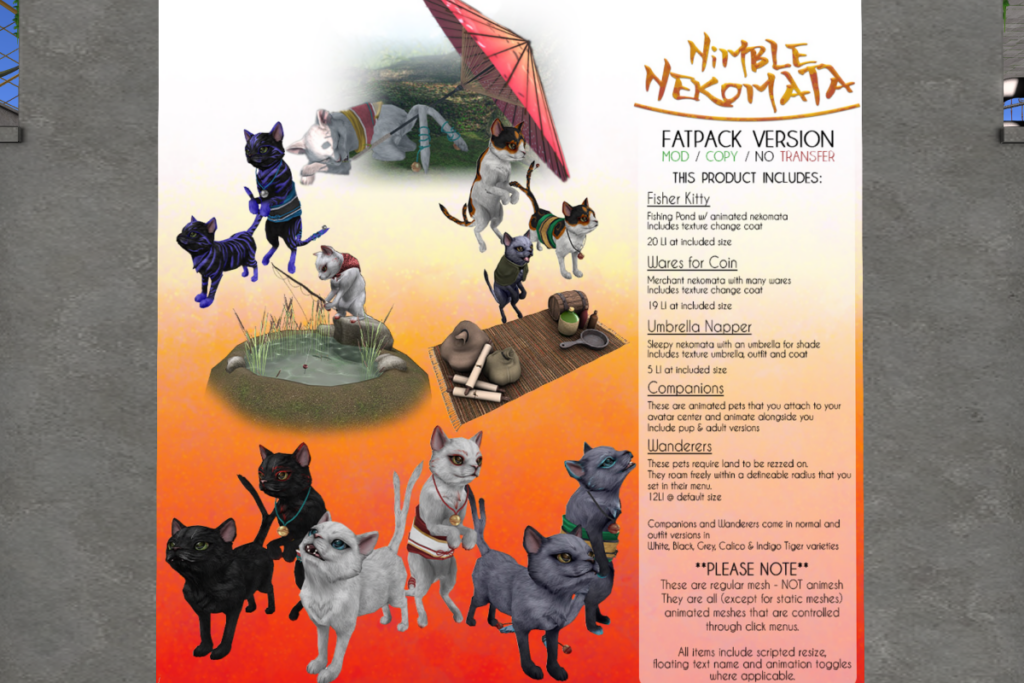Nimble Nekomata Fatpack	&lt;a href=&quot;http://maps.secondlife.com/secondlife/Jian/244/238/23&quot; target=&quot;_blank&quot;&gt;Teleport&lt;/a&gt;