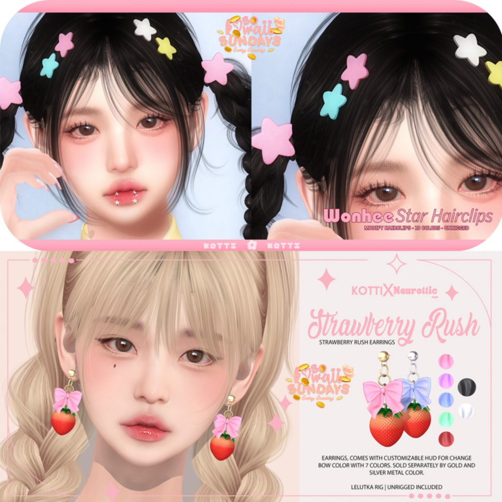 Wonhee Star Hairclips | Strawberry Rush Earrings - Lelutka/Unrigged	&lt;a href=&quot;https://maps.secondlife.com/secondlife/Dark%20Desires/243/201/25&quot; target=&quot;_blank&quot;&gt;Teleport&lt;/a&gt;