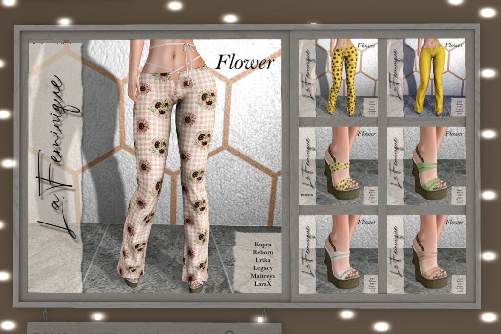 Flower Pants &amp; Heels - Erika/Inithium/Legacy/Maitreya/Reborn/+mods, L$199 each