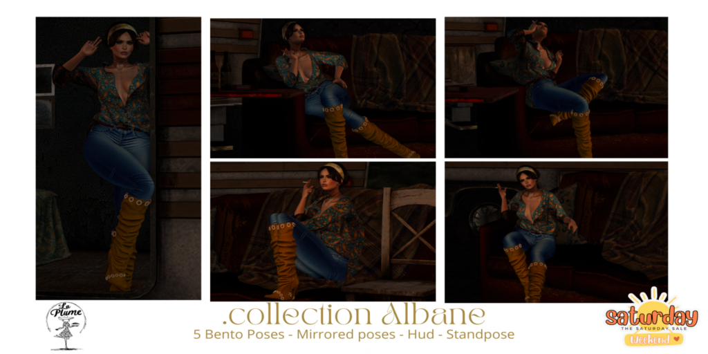 Collection Albane Poses	&lt;a href=&quot;http://maps.secondlife.com/secondlife/Bilby/209/78/70&quot; target=&quot;_blank&quot;&gt;Teleport&lt;/a&gt;