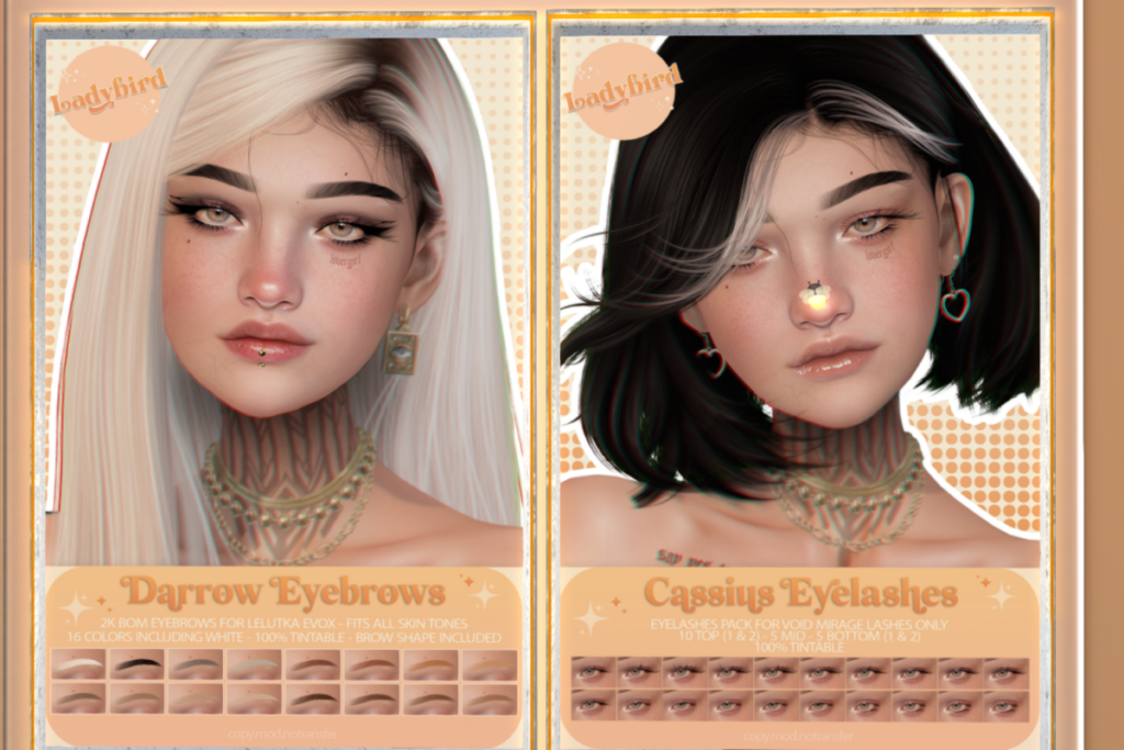 Darrow Eyebrows - Evo X, L$299 | Cassius Eyelashes - Void Mirage, L$299