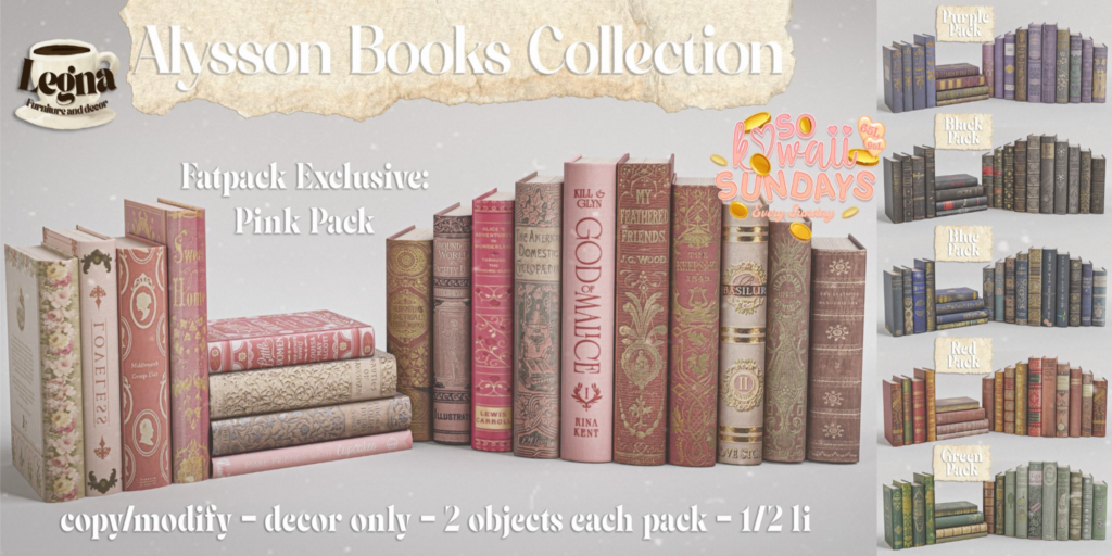 Alysson Books Decor Set	&lt;a href=&quot;http://maps.secondlife.com/secondlife/Dark%20Desires/150/191/21&quot; target=&quot;_blank&quot;&gt;Teleport&lt;/a&gt;