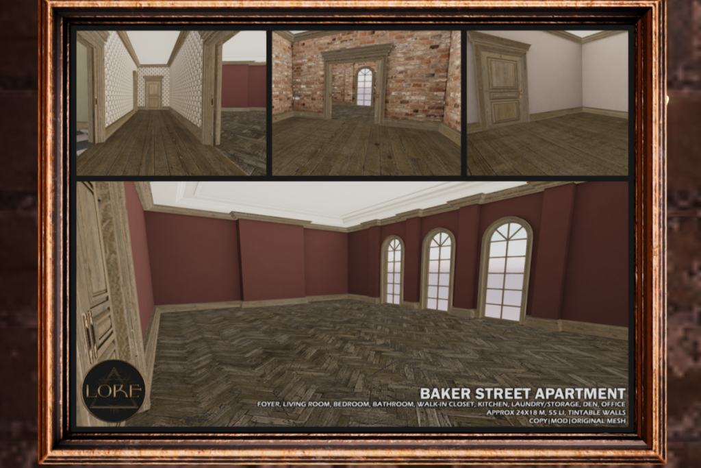 Baker Street Apartment, L$550 each/L$950 FP