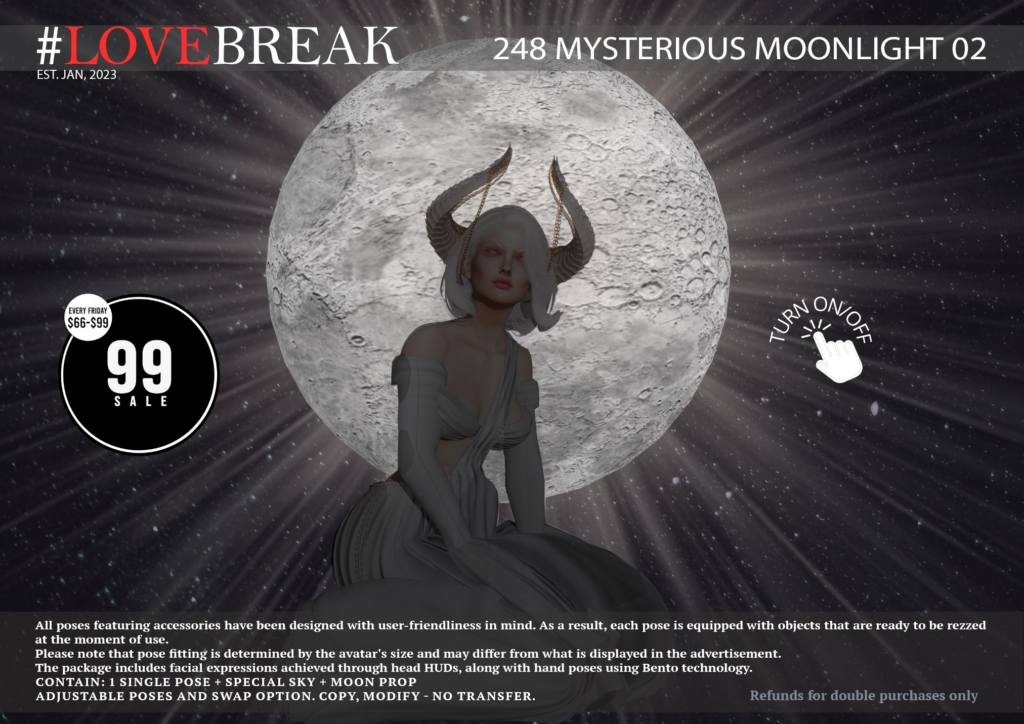 248 Mysterious Moonlight 02 Pose with Prop	&lt;a href=&quot;http://maps.secondlife.com/secondlife/Oceania%20Islands/228/6/3504&quot; target=&quot;_blank&quot;&gt;Teleport&lt;/a&gt;