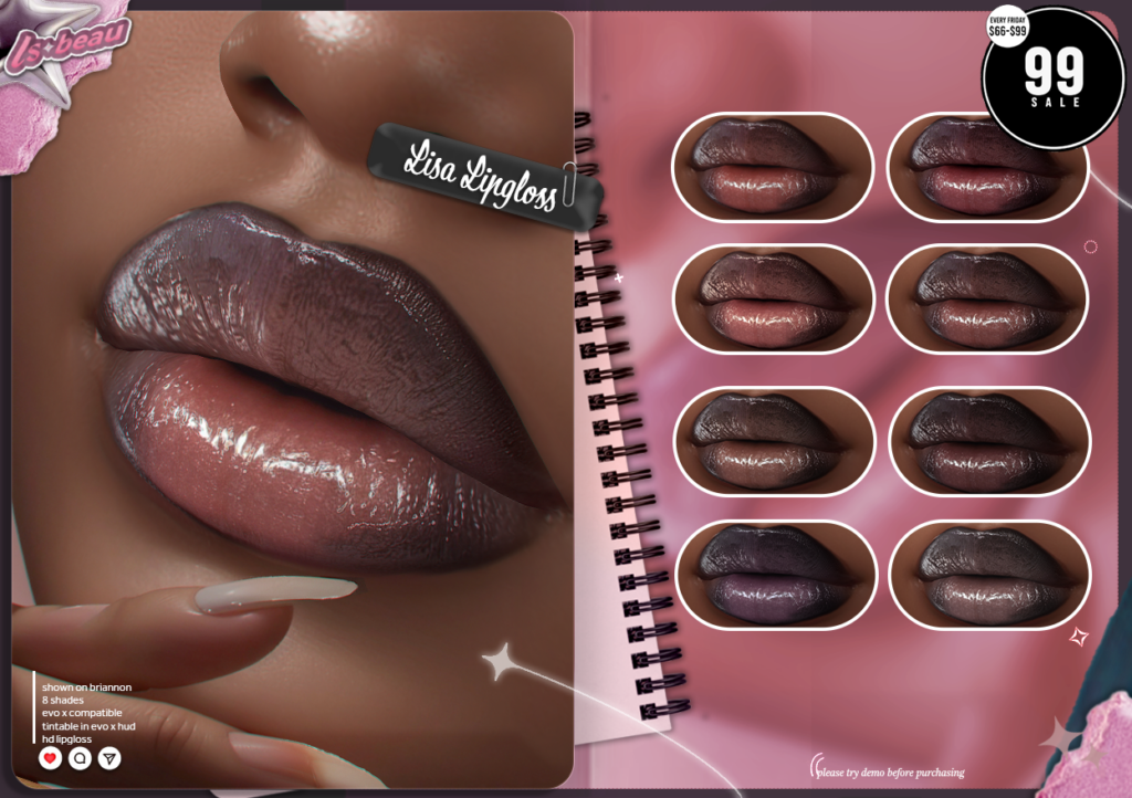 Lisa Lipgloss - EvoX	&lt;a href=&quot;http://maps.secondlife.com/secondlife/Roslyn%20Rue/132/165/3373&quot; target=&quot;_blank&quot;&gt;Teleport&lt;/a&gt;
