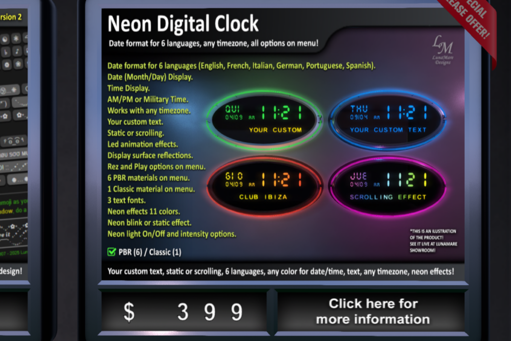 Neon Digital Clock, L$399