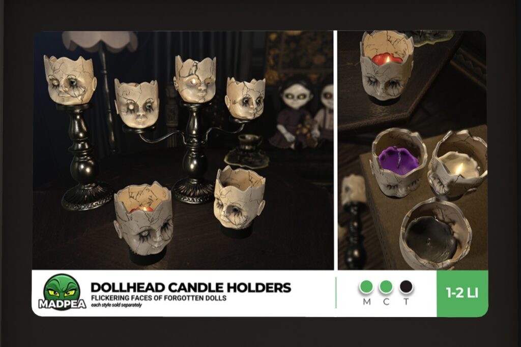 Dollhead Candle Holder Decor, L$199 each FP