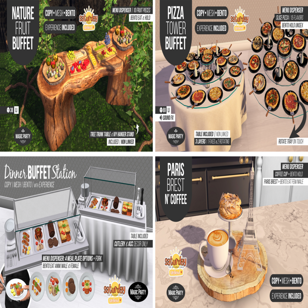 The Saturday Sale Decor Sets	&lt;a href=&quot;http://maps.secondlife.com/secondlife/Amber%20Cove/180/240/25&quot; target=&quot;_blank&quot;&gt;Teleport&lt;/a&gt;