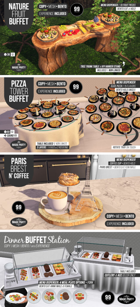Nature Fruit Buffet | Pizza Tower Buffet | Paris Brest N Coffee | Dinner Buffet Station	&lt;a href=&quot;http://maps.secondlife.com/secondlife/Amber%20Cove/180/240/25&quot; target=&quot;_blank&quot;&gt;Teleport&lt;/a&gt;