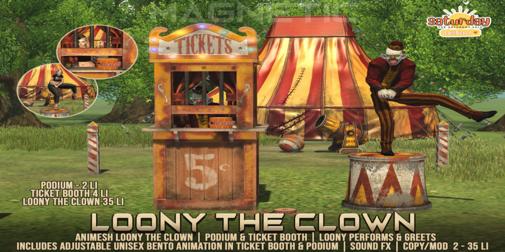 Loony The Clown Decor Set	&lt;a href=&quot;http://maps.secondlife.com/secondlife/Klibert/84/162/632&quot; target=&quot;_blank&quot;&gt;Teleport&lt;/a&gt;