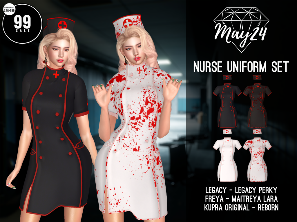 Nurse Uniform Set - Freya/Inithium/Legacy/Maitreya/Reborn/+mods	&lt;a href=&quot;http://maps.secondlife.com/secondlife/Highway%20Star/144/134/23&quot; target=&quot;_blank&quot;&gt;Teleport&lt;/a&gt;