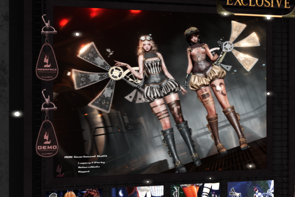 Gearbound Top, Shorts, Boots, &amp; Wings - Legacy/Reborn/+mods, L$788-L$1288 each FP/L$2071 MP